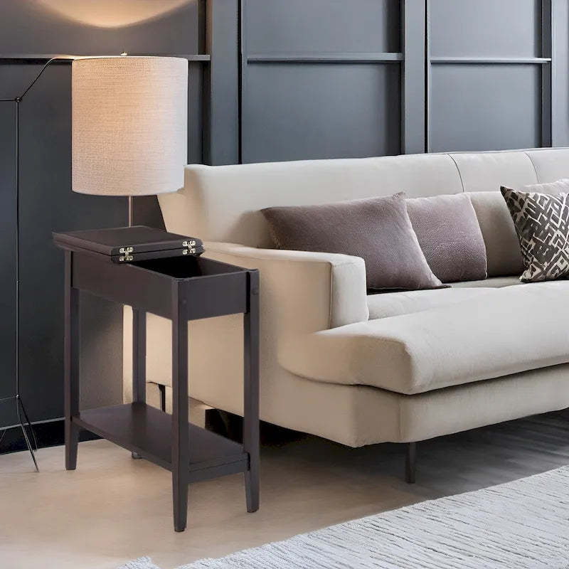 Table d'appoint étroite à plateau relevable avec tiroir et étagère inférieure – Cerisier / Gris / Blanc / Crème / Noir / Expresso, style moderne, simple