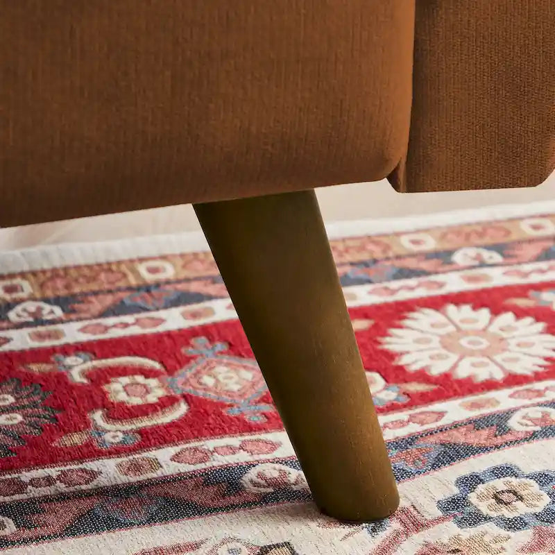 Causeuse capitonnée en lin avec pieds coniques en bois et 2 oreillers – Marron / Gris clair / Gris foncé / Beige / Vert, style moderne, 2 places