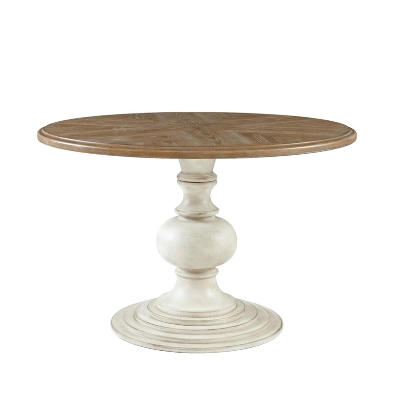 Table à manger piédestal ronde 46" – Noyer récupéré / Noyer récupéré & Crème antique, Style rustique, 4 personnes