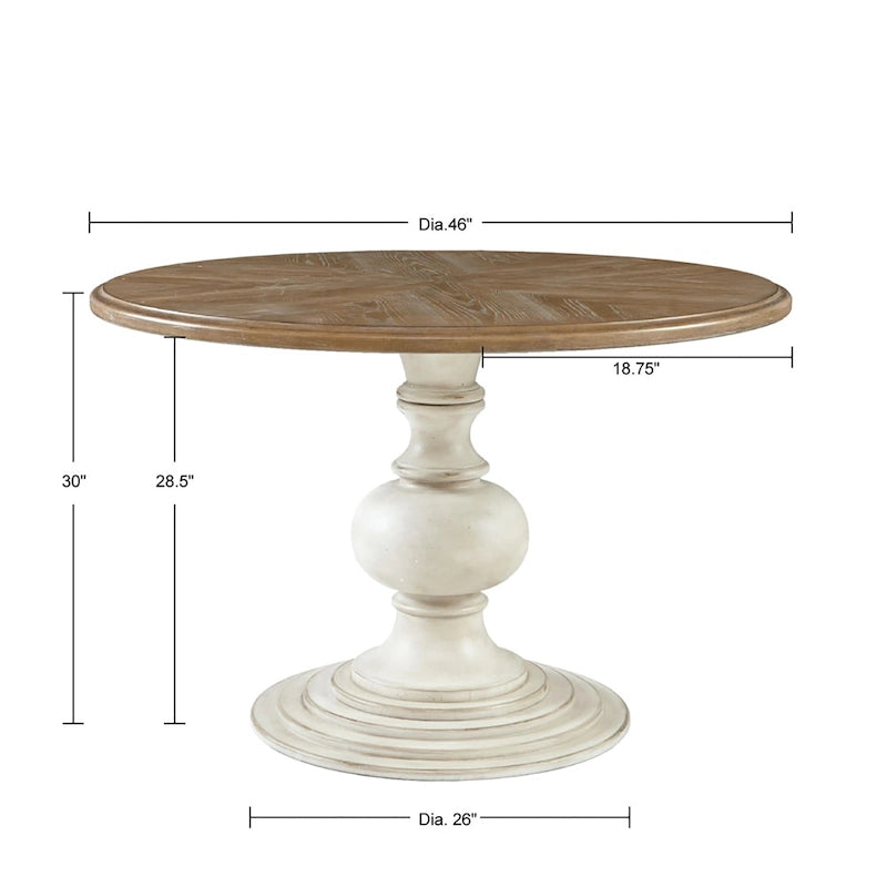 Table à manger piédestal ronde 46" – Noyer récupéré / Noyer récupéré & Crème antique, Style rustique, 4 personnes