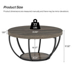 Table basse ronde à 2 niveaux avec pieds en métal et étagère de rangement ouverte – Chêne/Noir / Blanc/Or / Marron/Noir / Gris foncé/Noir, style industriel, unique