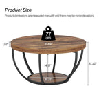 Table basse ronde à 2 niveaux avec pieds en métal et étagère de rangement ouverte – Chêne/Noir / Blanc/Or / Marron/Noir / Gris foncé/Noir, style industriel, unique