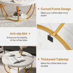 Table basse ronde à 2 niveaux avec pieds en métal et étagère de rangement ouverte – Chêne/Noir / Blanc/Or / Marron/Noir / Gris foncé/Noir, style industriel, unique