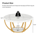 Table basse ronde à 2 niveaux avec pieds en métal et étagère de rangement ouverte – Chêne/Noir / Blanc/Or / Marron/Noir / Gris foncé/Noir, style industriel, unique