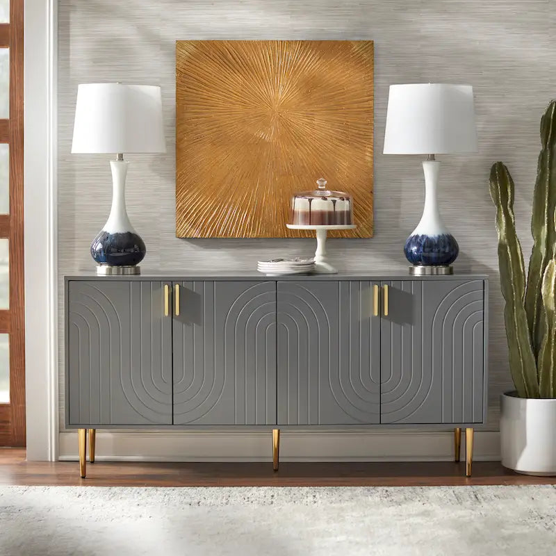 Buffet bahut à 4 portes – Gris / Bleu nuit / Noir, style Mid-Century, simple