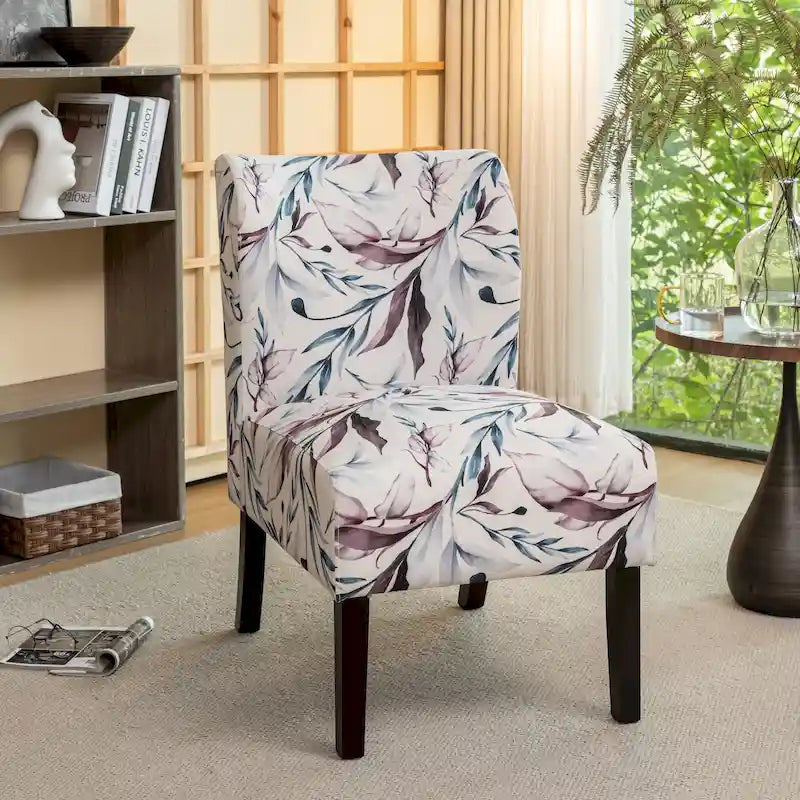 Fauteuil d'appoint sans accoudoirs en tissu avec pieds en bois – Rose / Saphir / Blanc cassé / Orange / Noir / Multicolore / Marron / Bleu / Naturel / Fleuri violet, Style moderne, Individuel