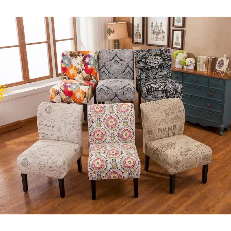 Fauteuil d'appoint sans accoudoirs en tissu avec pieds en bois – Rose / Saphir / Blanc cassé / Orange / Noir / Multicolore / Marron / Bleu / Naturel / Fleuri violet, Style moderne, Individuel