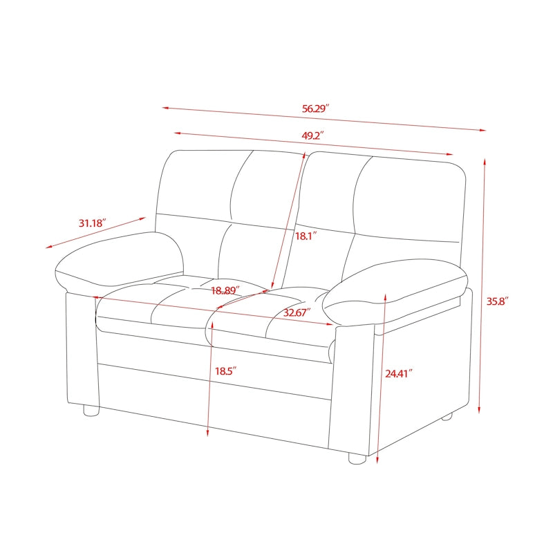 Causeuse capitonnée à accoudoirs rembourrés – Bleu / Camel clair, Style classique, 2 places