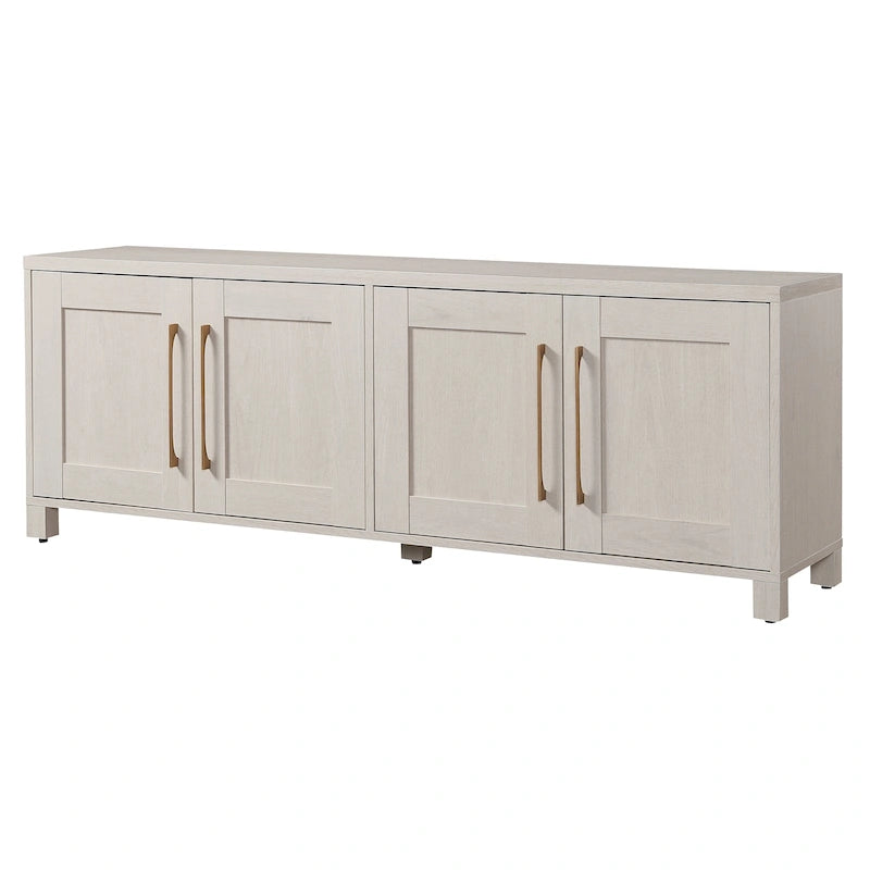 Meuble TV rectangulaire avec 4 armoires fermées et quincaillerie en laiton – 8 finitions, style transitionnel, simple