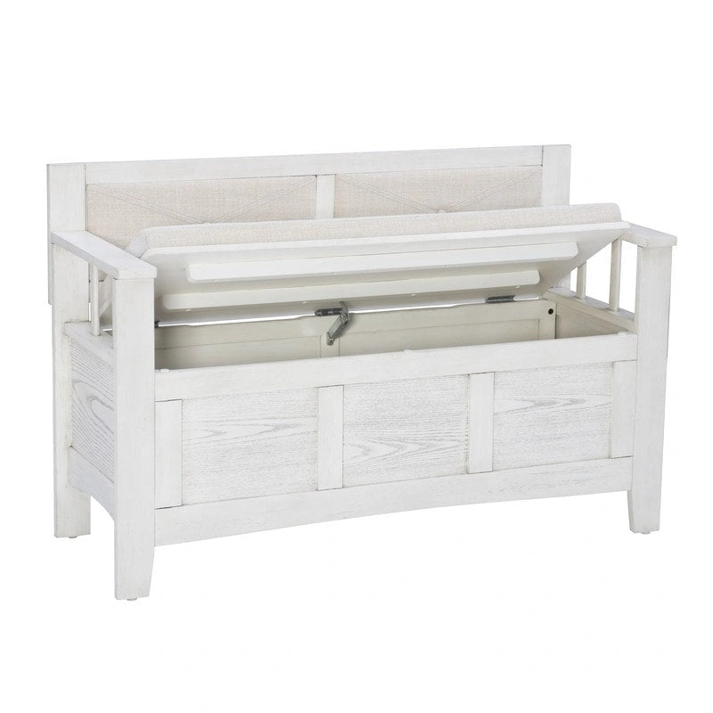 Banc de rangement d'entrée à couvercle rabattable avec coussin – Noir (similicuir) / Marron / Gris / Blanc fumé (lin), style cottage, individuel