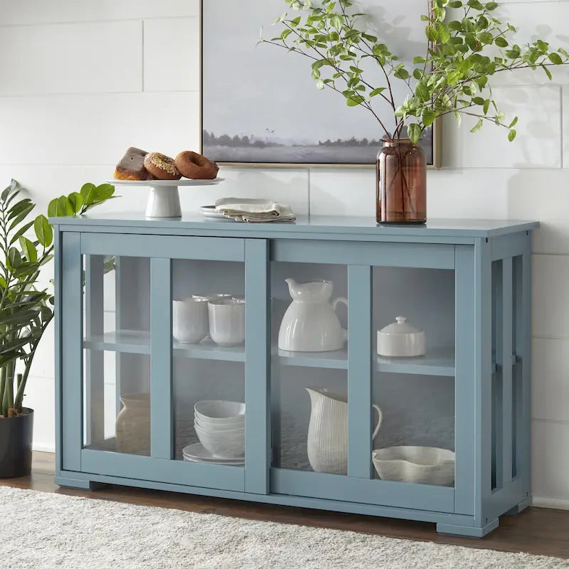 Vaisselier empilable avec portes coulissantes en verre – Espresso / Gris anthracite / Blanc antique / Menthe / Noyer / Rouge / Bleu antique, style moderne, simple