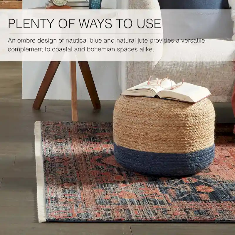 Pouf rond tressé en jute – Beige / Blanc / Gris clair / Bleu / Gris foncé / Rose clair / Taupe, Style Bohème, Individuel