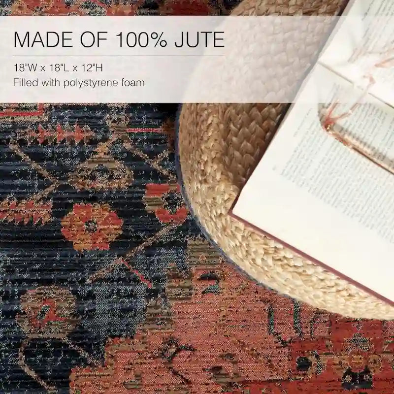 Pouf rond tressé en jute – Beige / Blanc / Gris clair / Bleu / Gris foncé / Rose clair / Taupe, Style Bohème, Individuel