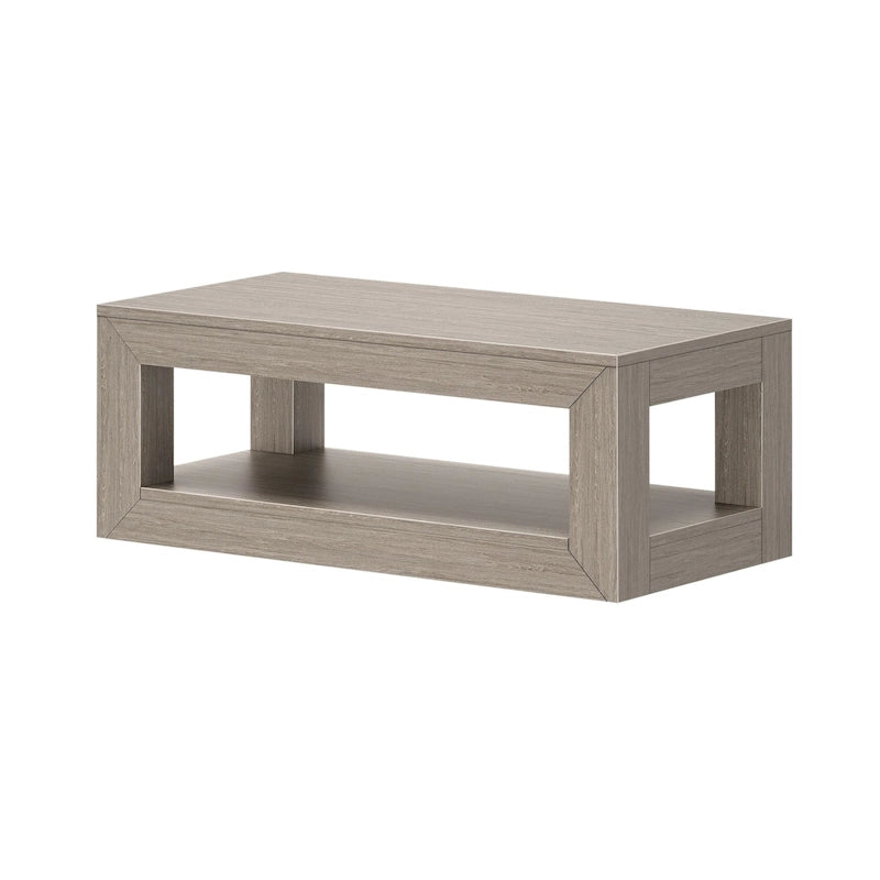 Table basse rectangulaire avec étagère – Blanc côtier / Noyer pacane / Coquillage / Brossé blond, Style moderne, Unique