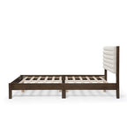 Lit plateforme capitonné Channel Queen - Boucle Blanc / Velours côtelé Marron Clair, Bois Naturel / Noyer Foncé, Style Moderne, Simple