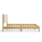 Lit plateforme capitonné Channel Queen - Boucle Blanc / Velours côtelé Marron Clair, Bois Naturel / Noyer Foncé, Style Moderne, Simple