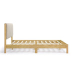 Lit plateforme capitonné Channel Queen - Boucle Blanc / Velours côtelé Marron Clair, Bois Naturel / Noyer Foncé, Style Moderne, Simple