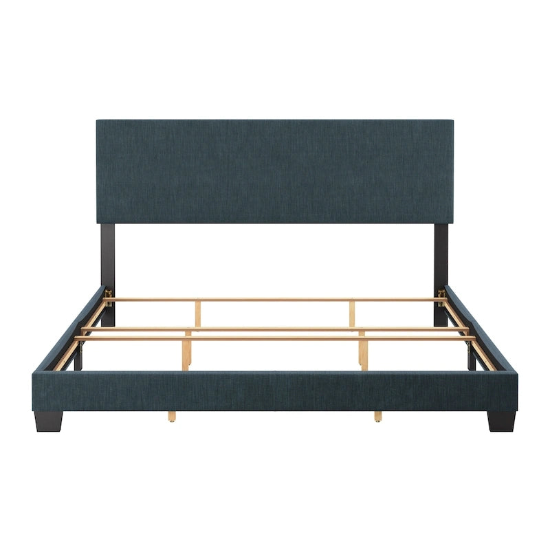 Cadre de lit king-size rembourré – Beige / Gris / Gris clair / Bleu, Style moderne, Lit simple