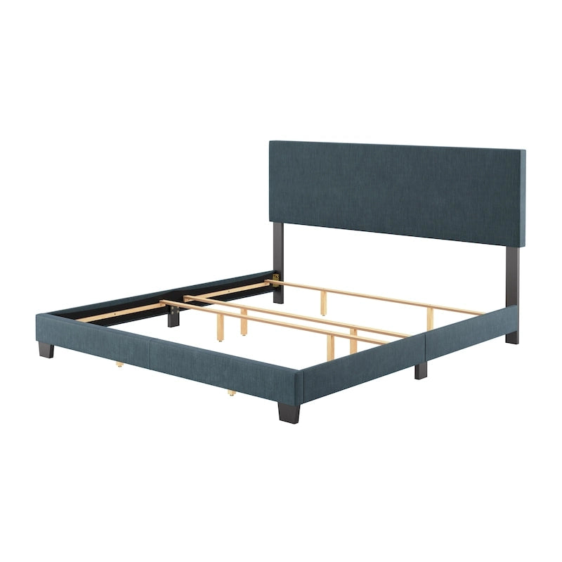 Cadre de lit king-size rembourré – Beige / Gris / Gris clair / Bleu, Style moderne, Lit simple