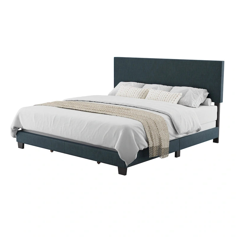 Cadre de lit king-size rembourré – Beige / Gris / Gris clair / Bleu, Style moderne, Lit simple