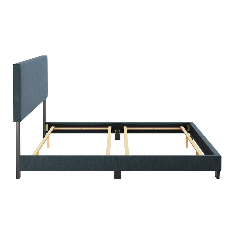 Cadre de lit king-size rembourré – Beige / Gris / Gris clair / Bleu, Style moderne, Lit simple