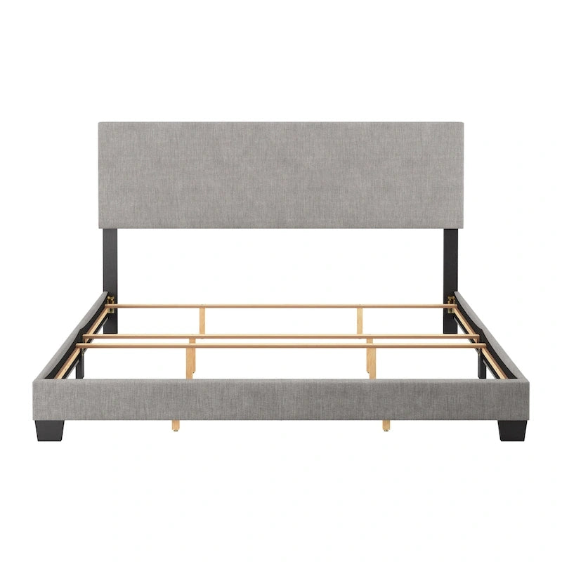 Cadre de lit king-size rembourré – Beige / Gris / Gris clair / Bleu, Style moderne, Lit simple