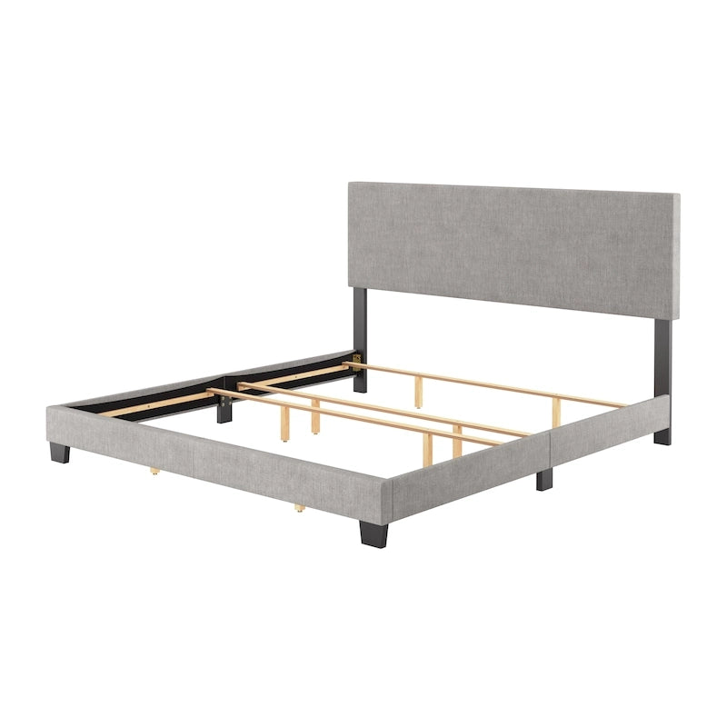 Cadre de lit king-size rembourré – Beige / Gris / Gris clair / Bleu, Style moderne, Lit simple