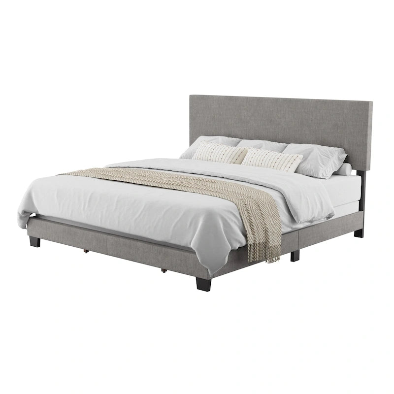 Cadre de lit king-size rembourré – Beige / Gris / Gris clair / Bleu, Style moderne, Lit simple