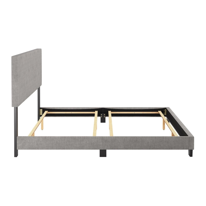 Cadre de lit king-size rembourré – Beige / Gris / Gris clair / Bleu, Style moderne, Lit simple