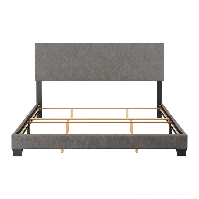 Cadre de lit king-size rembourré – Beige / Gris / Gris clair / Bleu, Style moderne, Lit simple