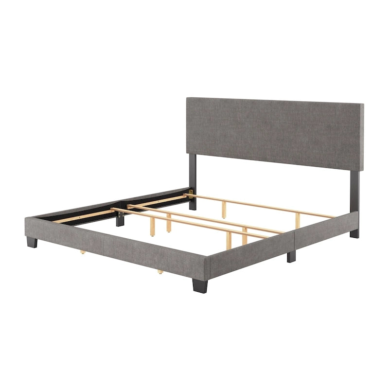 Cadre de lit king-size rembourré – Beige / Gris / Gris clair / Bleu, Style moderne, Lit simple