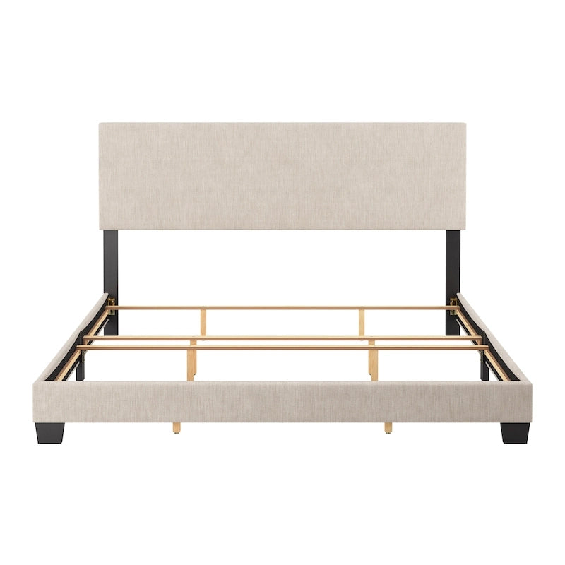 Cadre de lit king-size rembourré – Beige / Gris / Gris clair / Bleu, Style moderne, Lit simple