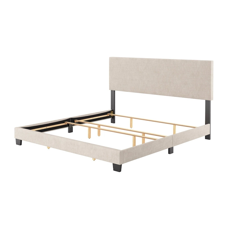 Cadre de lit king-size rembourré – Beige / Gris / Gris clair / Bleu, Style moderne, Lit simple
