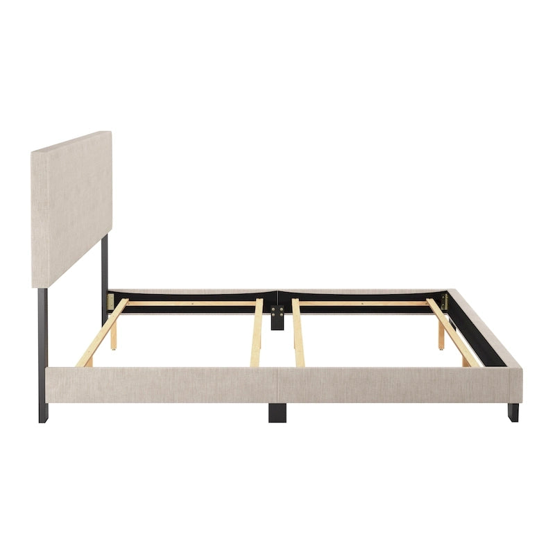Cadre de lit king-size rembourré – Beige / Gris / Gris clair / Bleu, Style moderne, Lit simple