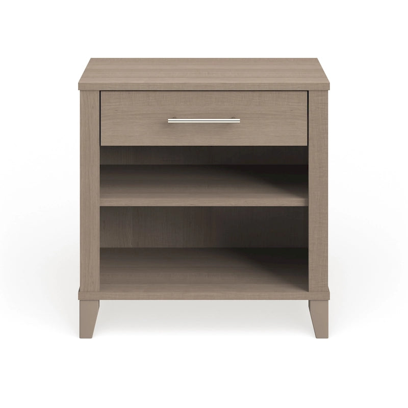 Table de chevet avec tiroir et 2 étagères – Gris cendré / Noyer frais / Gris platine / Gris orage, Style transitoire, Simple