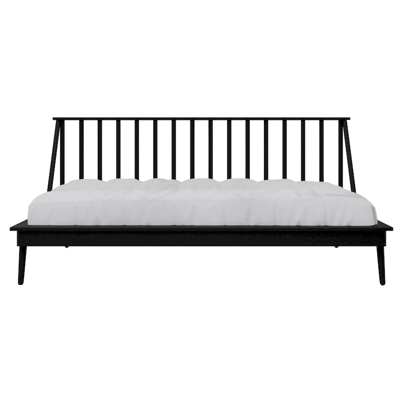 Lit de repos gigogne en bois avec fuseaux – Noir / Blanc / Chêne clair / Gris antique / Noyer, style vintage, une place