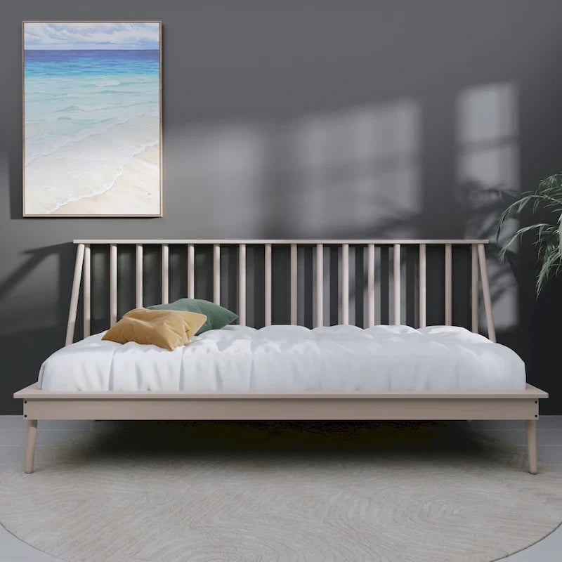 Lit de repos gigogne en bois avec fuseaux – Noir / Blanc / Chêne clair / Gris antique / Noyer, style vintage, une place