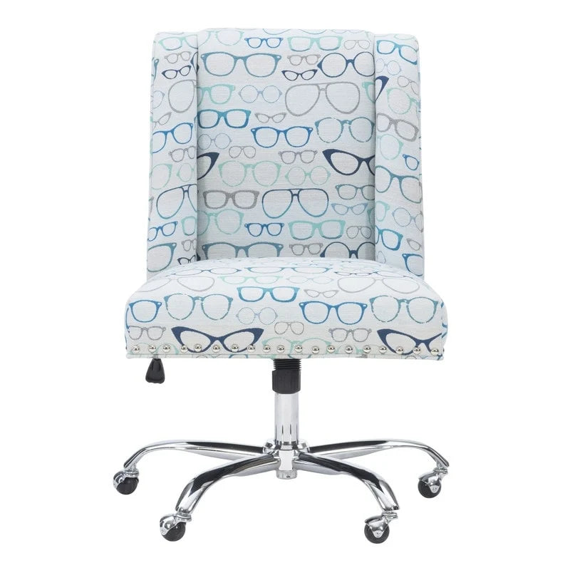 Chaise de bureau pivotante à imprimé optique avec hauteur réglable et roulettes – Bleu multi, style moderne, individuelle