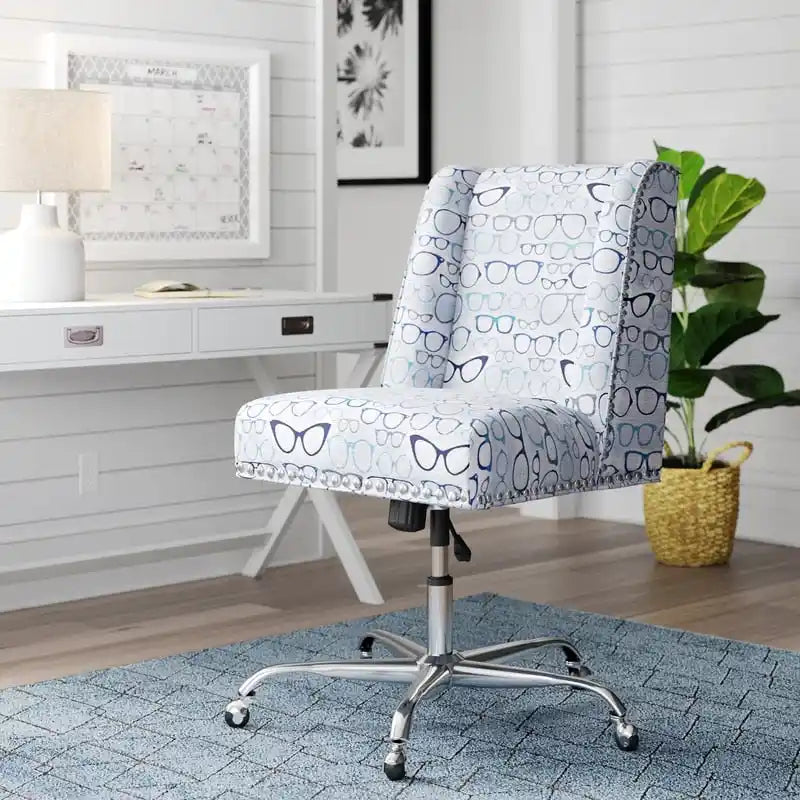 Chaise de bureau pivotante à imprimé optique avec hauteur réglable et roulettes – Bleu multi, style moderne, individuelle