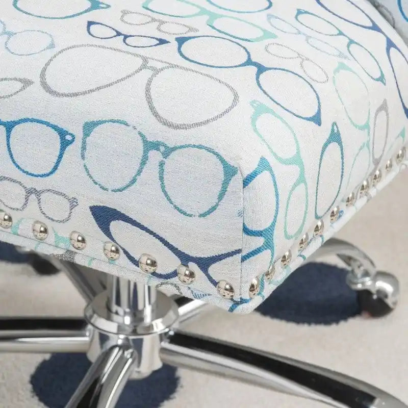 Chaise de bureau pivotante à imprimé optique avec hauteur réglable et roulettes – Bleu multi, style moderne, individuelle