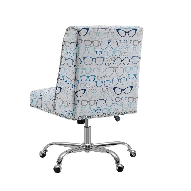 Chaise de bureau pivotante à imprimé optique avec hauteur réglable et roulettes – Bleu multi, style moderne, individuelle