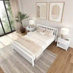 Lit plateforme Queen en pin massif – Blanc / Pacanier / Noyer, Style moderne, Simple