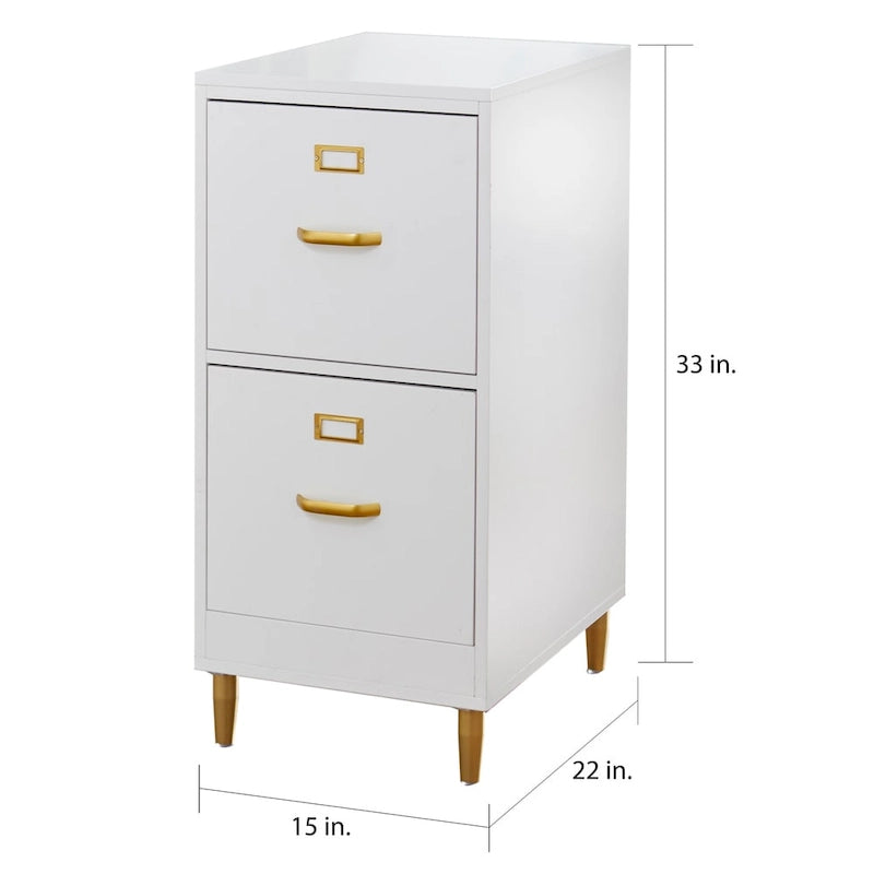 Classeur à 2 tiroirs avec pieds et poignées dorés – Blanc / Rose poudré / Gris anthracite / Noir / Bleu nuit / Vert, style moderne, simple