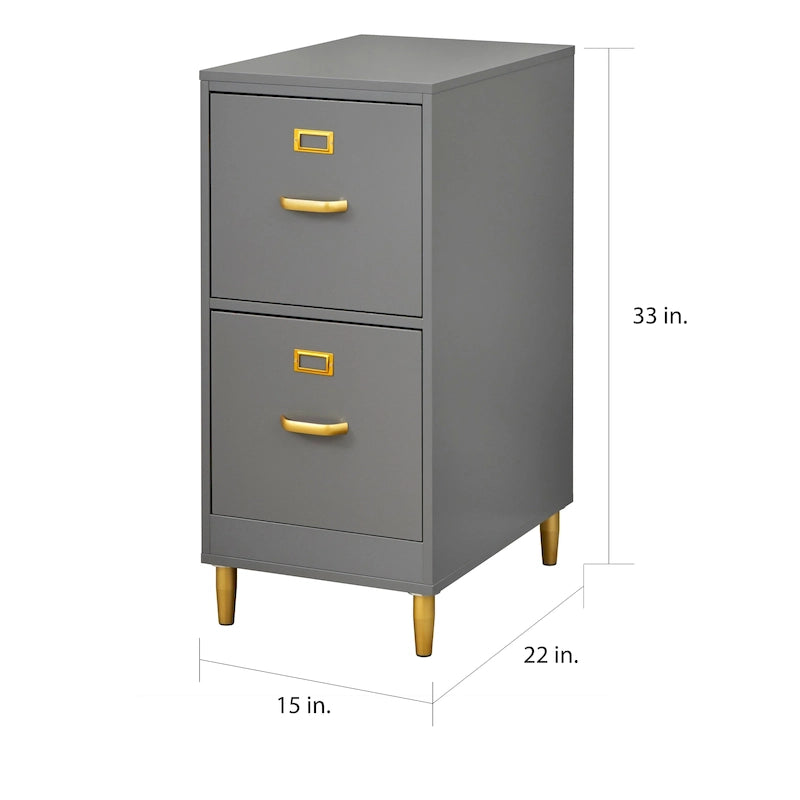 Classeur à 2 tiroirs avec pieds et poignées dorés – Blanc / Rose poudré / Gris anthracite / Noir / Bleu nuit / Vert, style moderne, simple