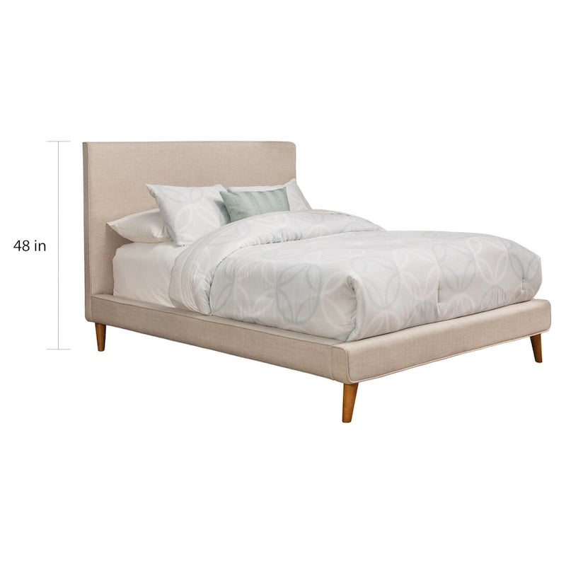 Lit plateforme rembourré en lin – Gris clair, style mi-siècle, simple