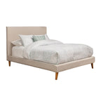 Lit plateforme rembourré en lin – Gris clair, style mi-siècle, simple