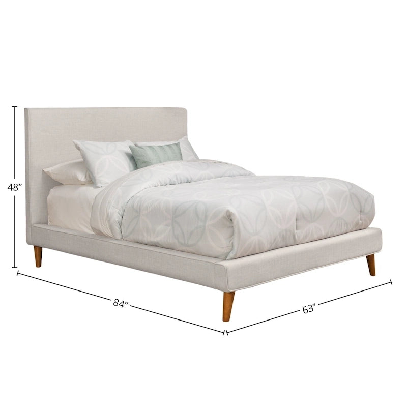 Lit plateforme rembourré en lin – Gris clair, style mi-siècle, simple