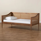 Lit de repos double en rotin synthétique – Noyer marron, style Mid-Century, simple