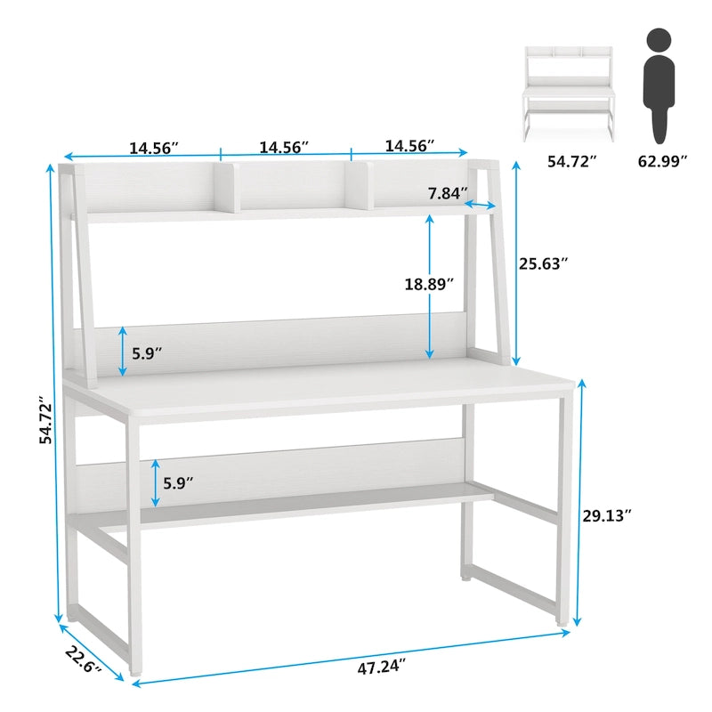 Bureau d'ordinateur avec huche et étagère ouverte – Tout blanc / Noyer foncé / Blanc+Or / Noyer clair / Tout noir, Style moderne, Simple