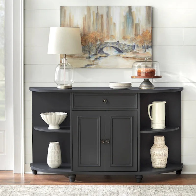 Buffet de ferme avec façade incurvée – Blanc antique / Bleu antique / Gris anthracite, Style ferme, Individuel